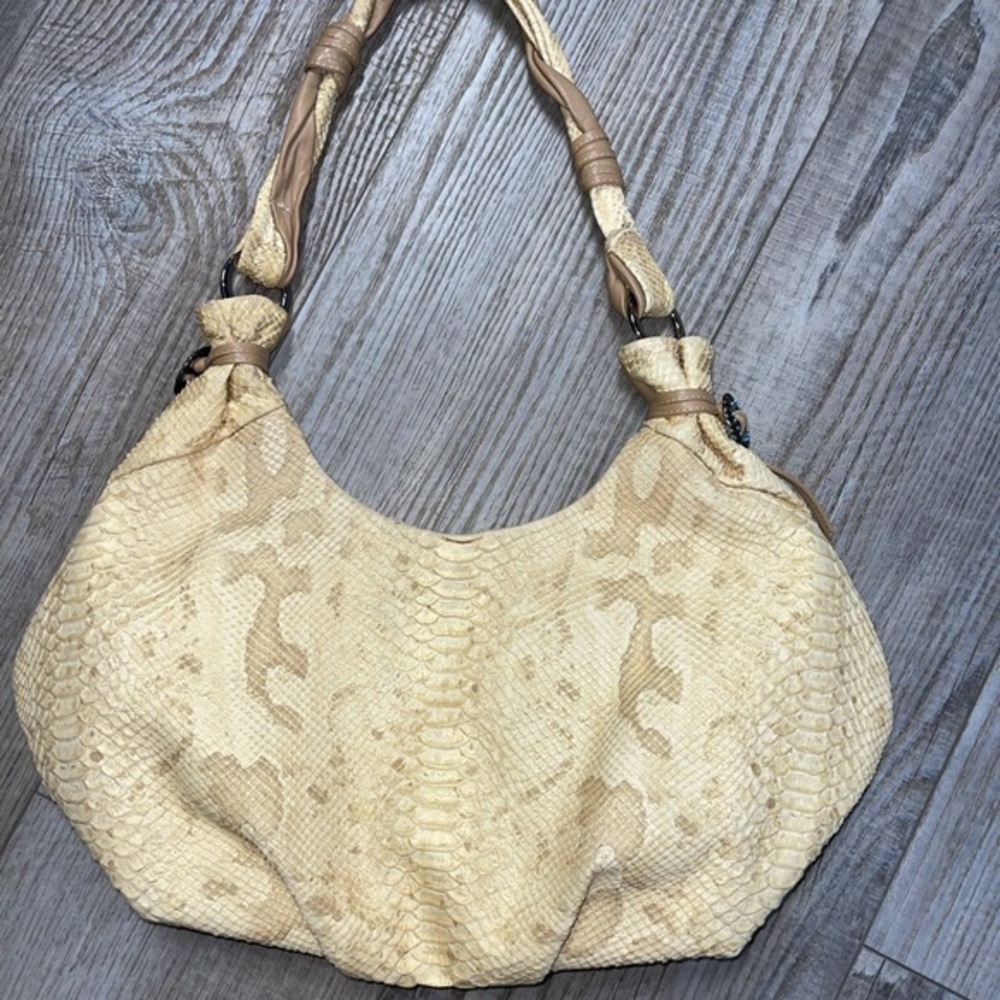 Marco Buggiani tan Reptile print feel Leather satchel shoulder bag large purse